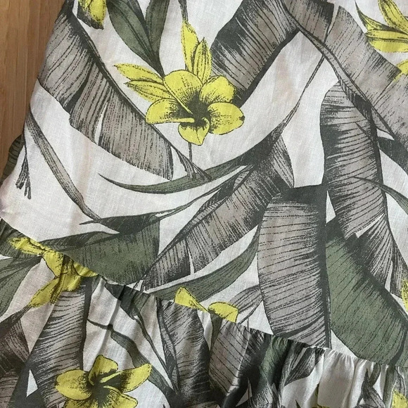 NWT Banana Republic Palm Floral Linen-Blend Ruffle-Hem Dress Adjustable Straps - Picture 7 of 9